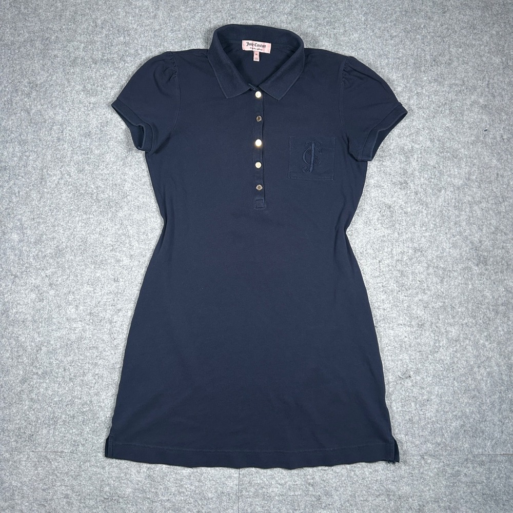 Juicy Couture mini Dress Womens medium Navy Blue JC Logo Polo Short Sleeve Y2K